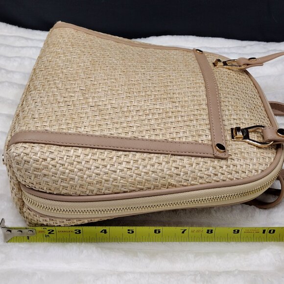 Miztique Daisy Bamboo Backpack Purse Convertible Adjustable Straps Beige & Gold - Picture 8 of 9